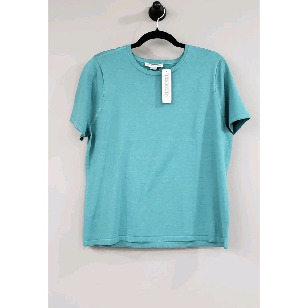 NEW LARGE PETITE Pendleton Silk Blend Knit Top Short Sleeve Tshirt GREEN TEAL